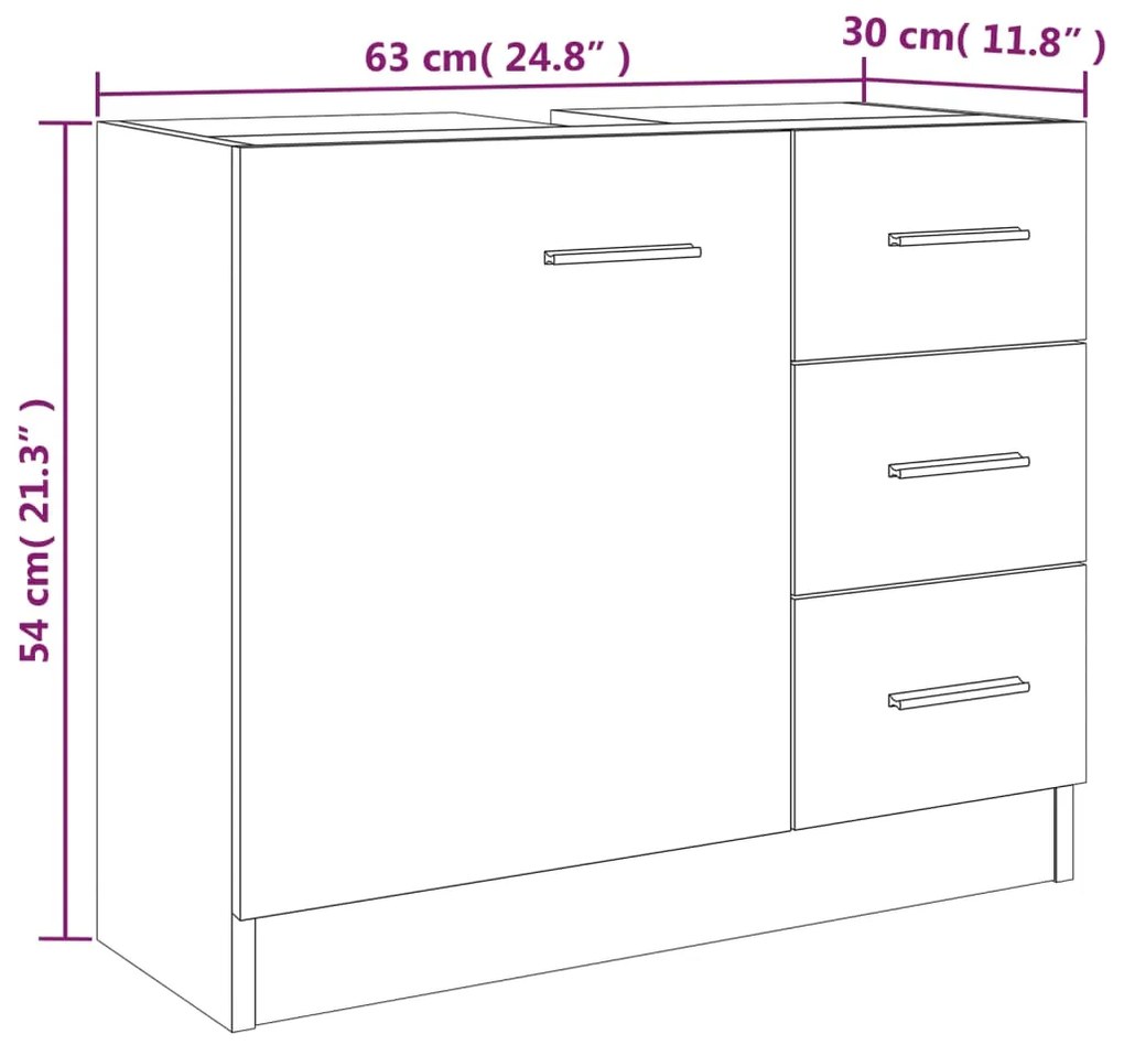 Ντουλάπι Νιπτήρα Grey Sonoma 63x38,50x54 εκ. Επεξεργ. Ξύλο - Γκρι