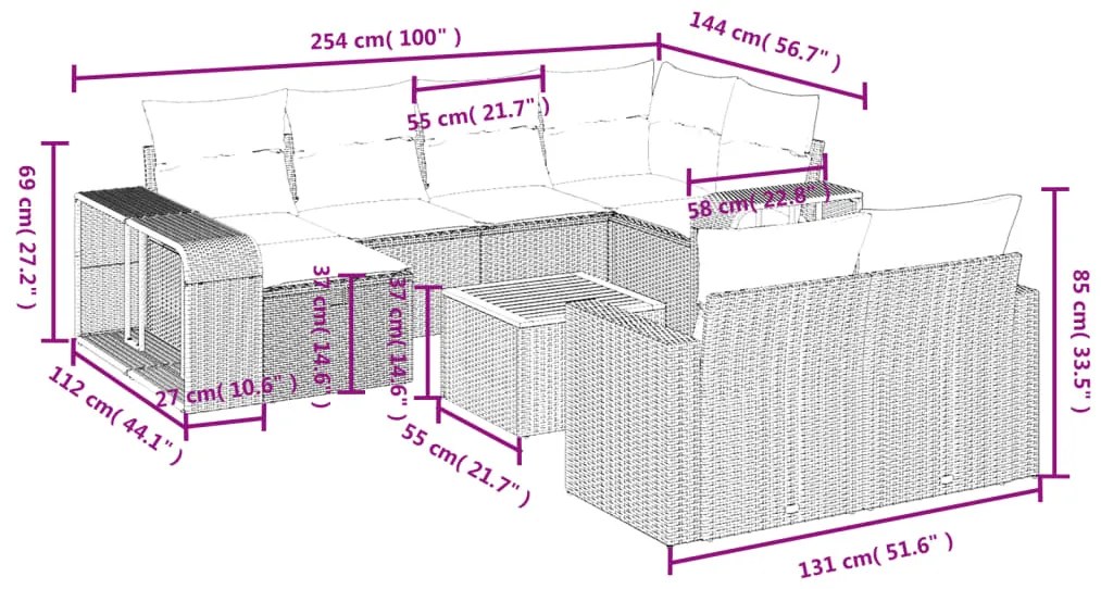 vidaXL Σαλόνι Κήπου Σετ 11 τεμ. Μπεζ Συνθετικό Ρατάν με Μαξιλάρια