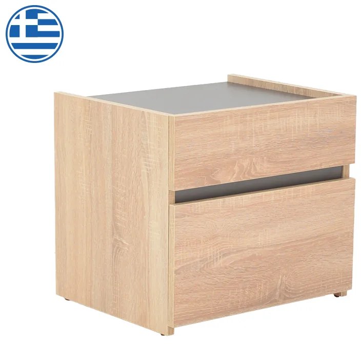 Κομοδίνο Comcie pakoworld σε φυσικό με γκρι απόχρωση 50x42x45.5εκ (1 τεμάχια)