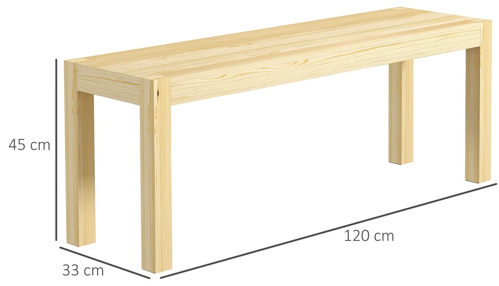 HOMCOM Πάγκος Ξύλινος Πάγκος Κουζίνας, Μασίφ Ξύλο, Πάγκος 3 Θέσεων, 120 cm x 33 cm x 45 cm, Φυσικό