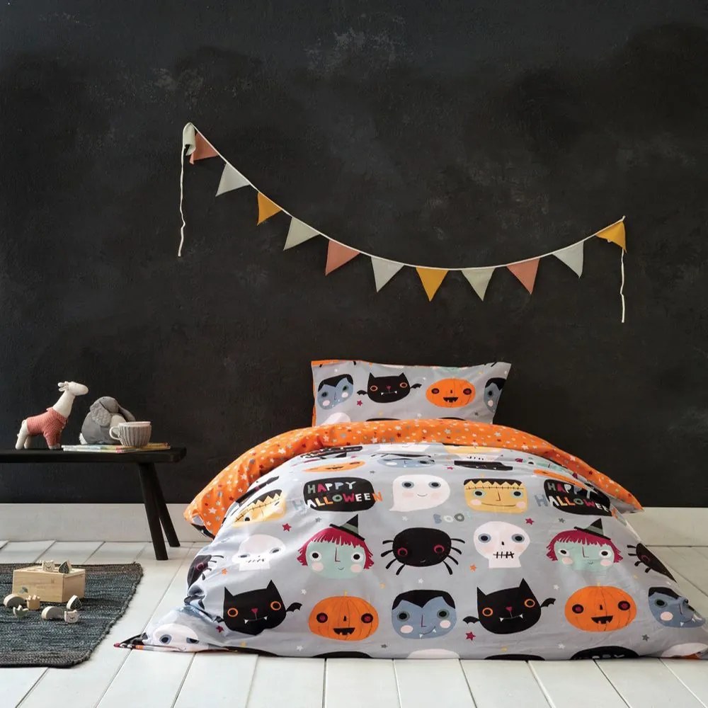 Παπλωματοθήκη Παιδική Happy Halloween (Σετ 2τμχ) Grey-Multi Nima Μονό 160x240cm 100% Cotton