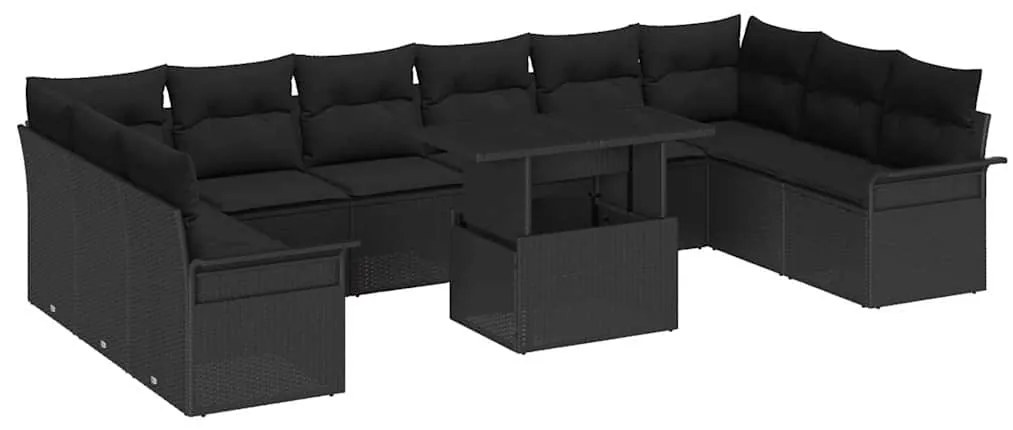vidaXL Σετ Καναπέ Κήπου με μαξιλάρι 11 pcs Μαύρο Πολυ ράταν