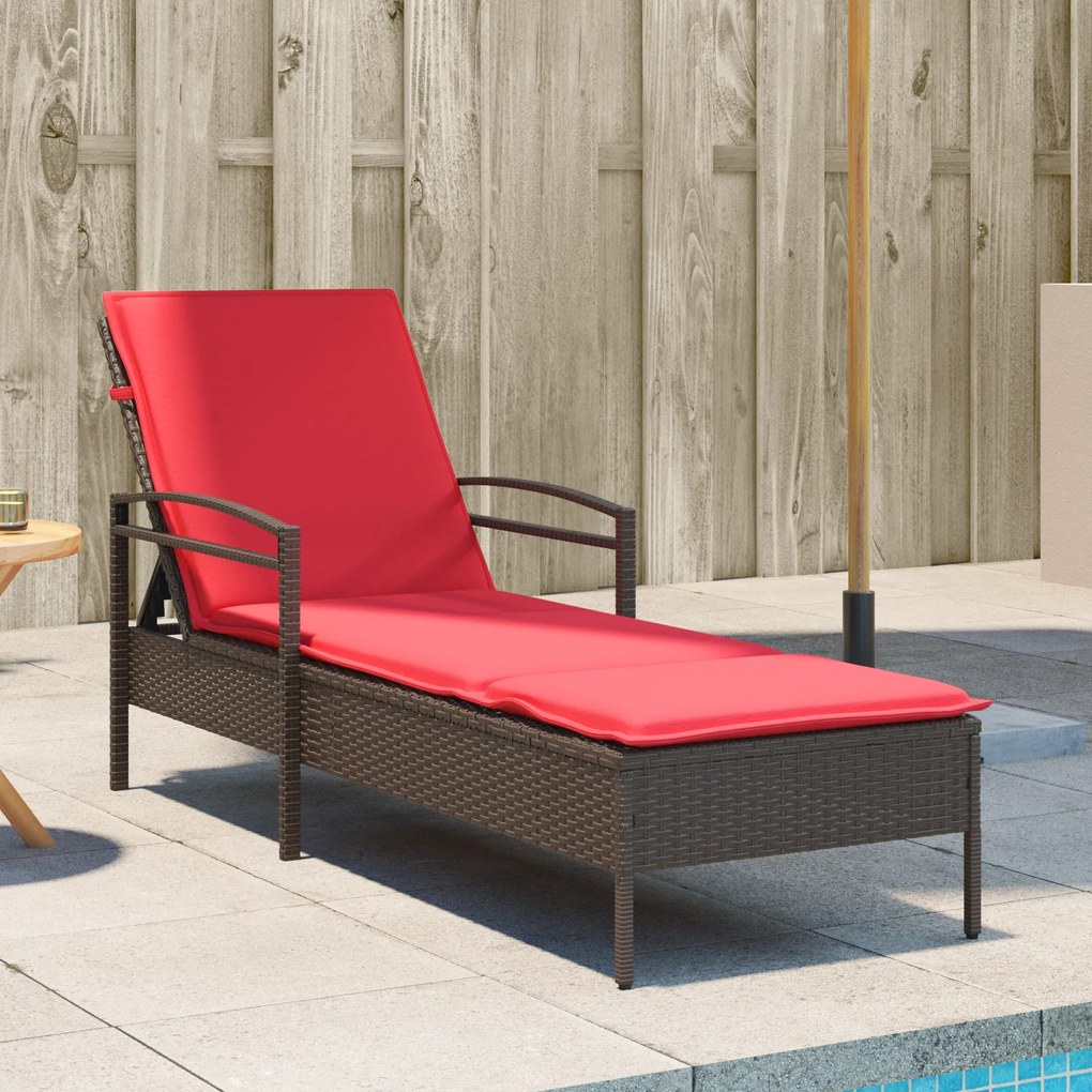 vidaXL Ξαπλώστρα Ήλιου με Μαξιλάρι Καφέ 63x200x81 εκ Πολυ Ρατάν