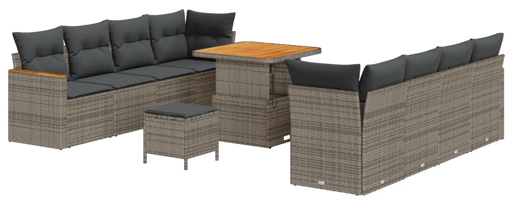 vidaXL Σετ Καναπέ Κήπου με μαξιλάρι 11 pcs Γκρι Πολυ ράταν