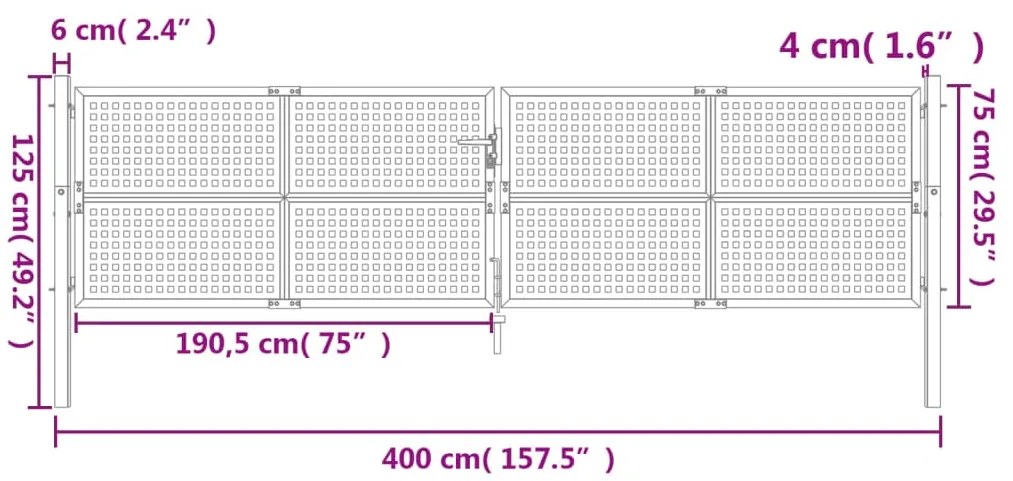vidaXL Πύλη Κήπου Ανθρακί 400 x 125 εκ. Ατσάλινη