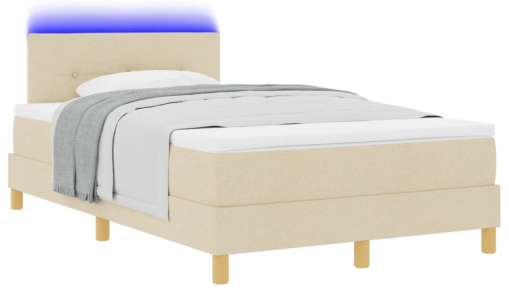 vidaXL Κρεβάτι Box Spring με Στρώμα & LED Κρεμ 120x200 εκ. Ύφασμα