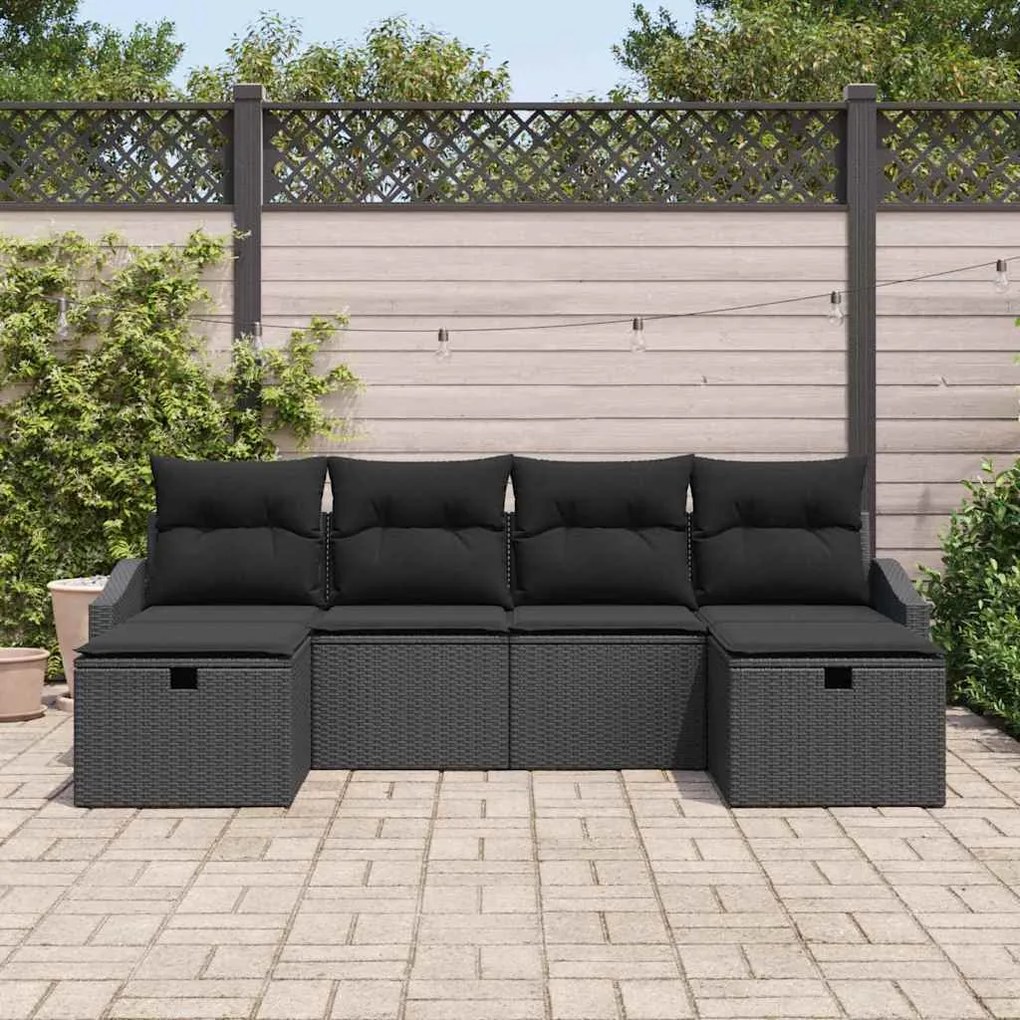 vidaXL Σετ Καναπέ Κήπου 6 pcs Μαύρο 55 x 62 x 69 εκ Πολυ ράταν