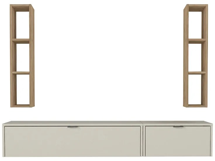 Σύνθεση τηλεόρασης επιτοίχια Edgar χρώμα sandstone - sepet oak 198,4x29,6x148,5εκ.