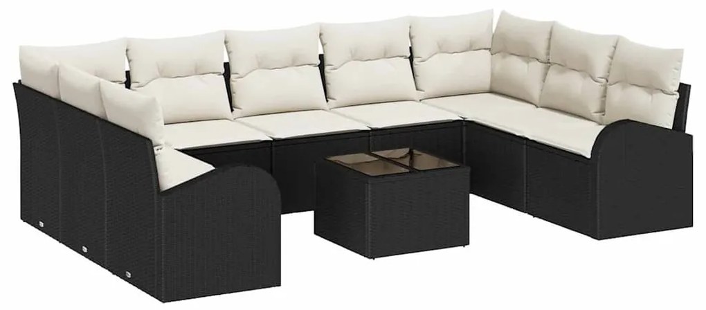 vidaXL Σετ Καναπέ Κήπου 10 pcs Μαύρο Πολυ ράταν