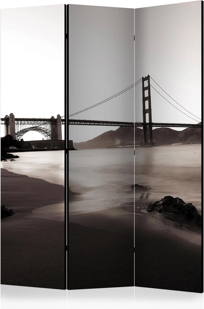 Διαχωριστικό με 3 τμήματα - San Francisco: Golden Gate Bridge in black and white [Room Dividers]