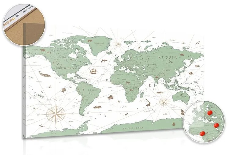 Εικόνα στο χάρτη από φελλό σε πράσινο σχέδιο - 120x80  wooden