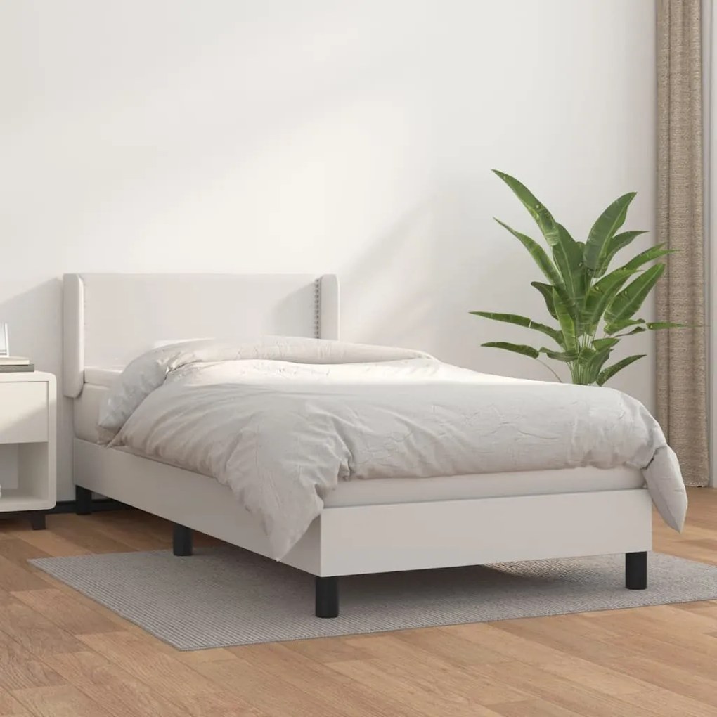 vidaXL Κρεβάτι Boxspring με Στρώμα Λευκό 100x200εκ.από Συνθετικό Δέρμα