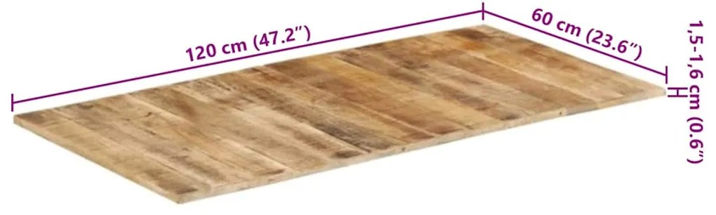 vidaXL Επιφάνεια Τραπεζιού 120x60x(1,5-1,6) εκ Ακατέργαστο Ξύλο Μάνγκο