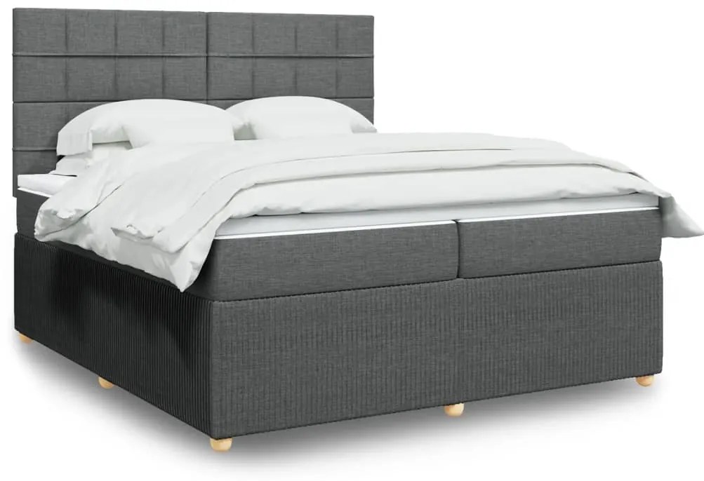 vidaXL Κρεβάτι Boxspring με Στρώμα Σκούρο Γκρι 200x200 εκ. Υφασμάτινο