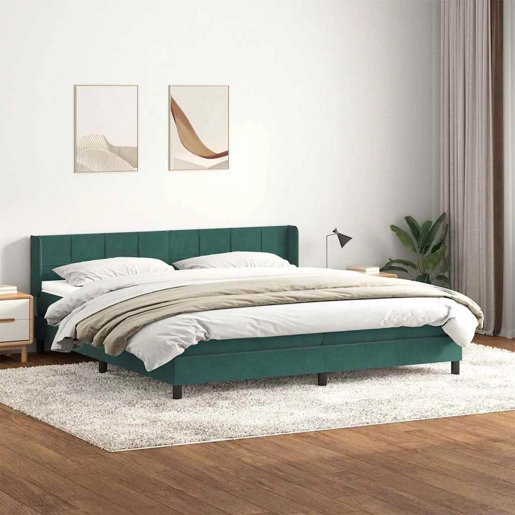 vidaXL Κρεβάτι Boxspring με Στρώμα Σκούρο Πράσινο 180x210εκ. Βελούδινο