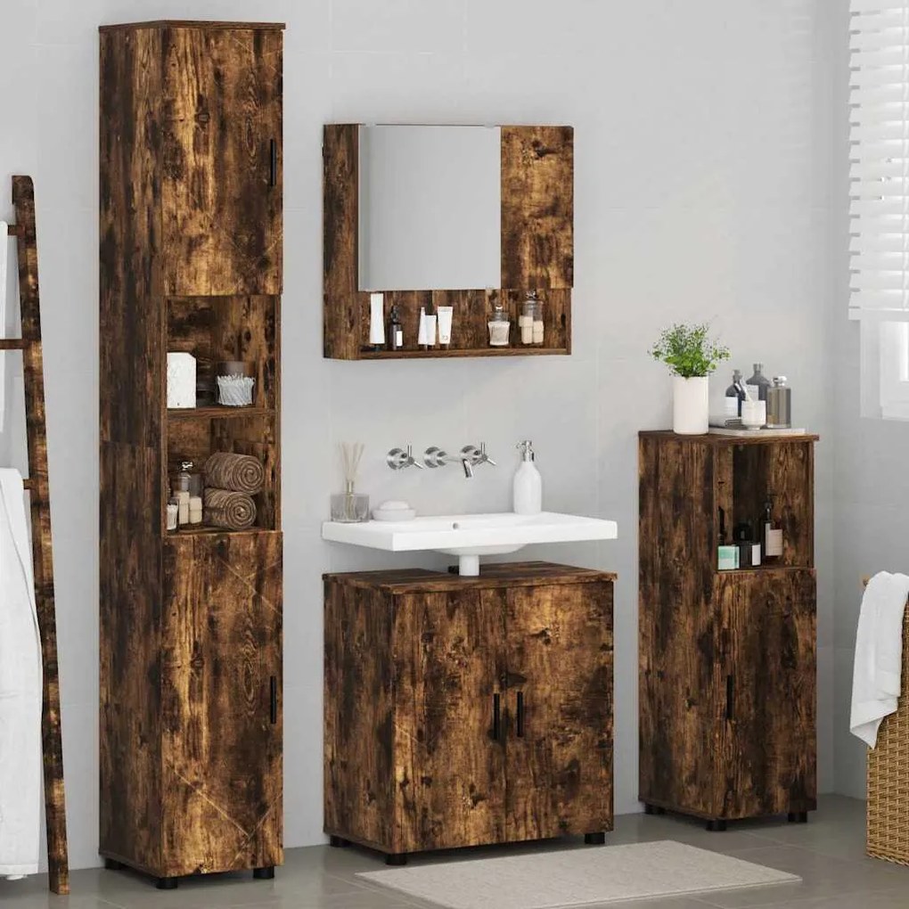 vidaXL Σετ Επίπλων Μπάνιου 4 pcs Καπνιστή δρυς 61 x 35 x 64 εκ.