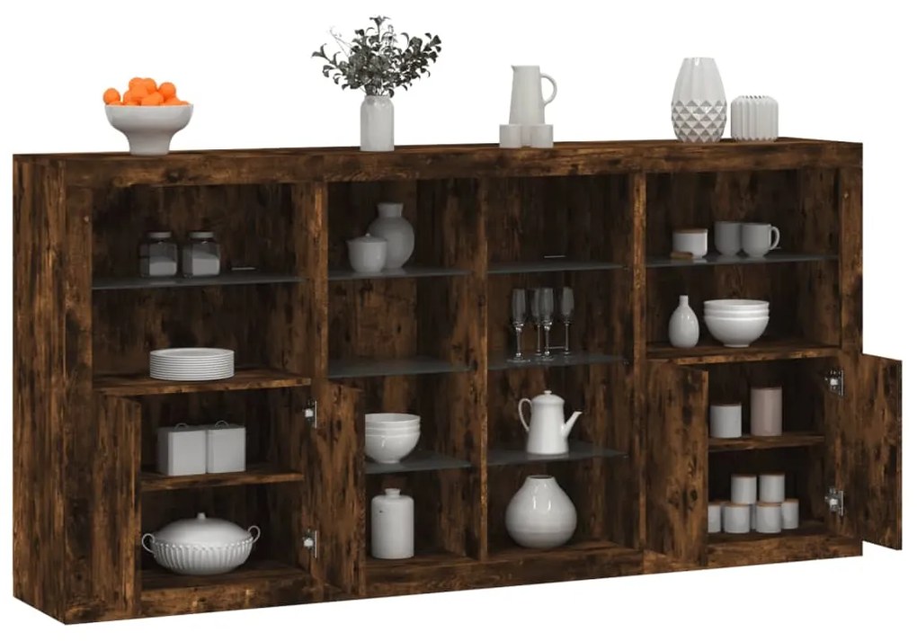 Μπουφές με Φώτα LED Καπνιστή Δρυς 202 x 37 x 100 εκ.