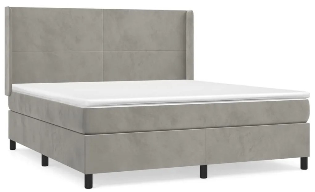 Κρεβάτι Boxspring με Στρώμα Ανοιχτό Γκρι 180x200 εκ. Βελούδινο - Γκρι