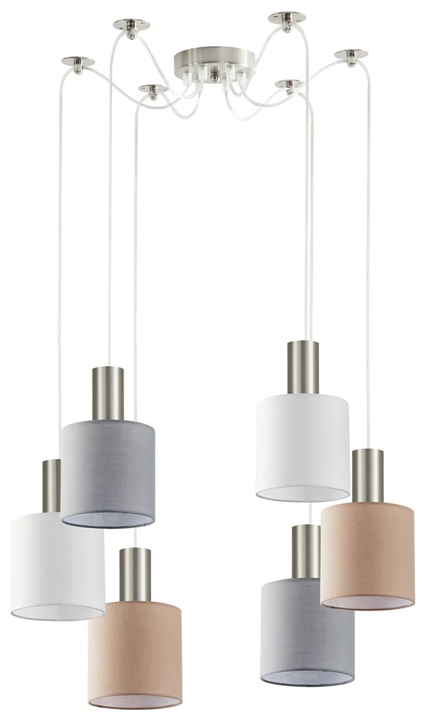 Φωτιστικό Οροφής  SE21-NM-4-BL6-SH12 ADEPT FLEX Nickel Matt Pendant White, Grey, Brown Fabric Shade+ - 77-8933 - 51W - 100W - 77-8933