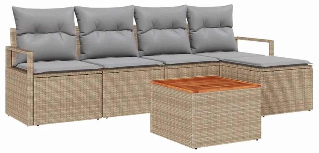 vidaXL Σετ Καναπέ Κήπου με μαξιλάρι 6 pcs Μπεζ Πολυ ράταν