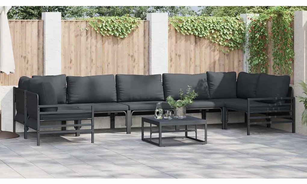 vidaXL Σετ Καναπέ Κήπου με μαξιλάρι 7 pcs Μαύρο Ατσάλι