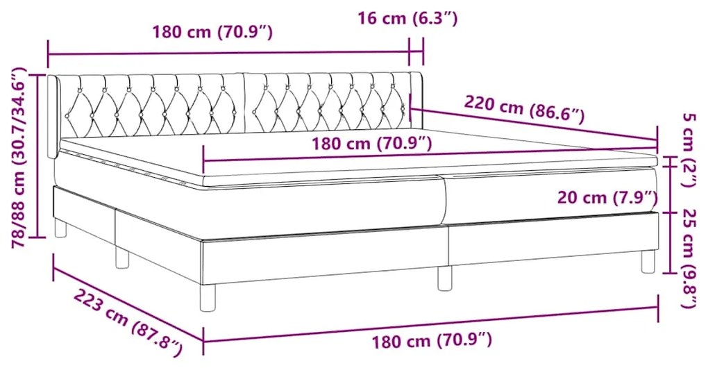 BOX SPRING ΚΡΕΒΑΤΙ ΜΕ ΣΤΡΩΜΑ ΑΝΟΙΧΤΟ ΓΚΡΙ 180X220 CM ΒΕΛΟΥΔΙΝΟ 3318417