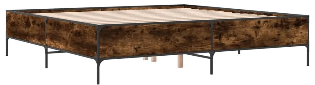 vidaXL Πλαίσιο Κρεβατιού Καπνιστή Δρυς 200x200εκ. Επεξ. Ξύλο &amp; Μέταλλο