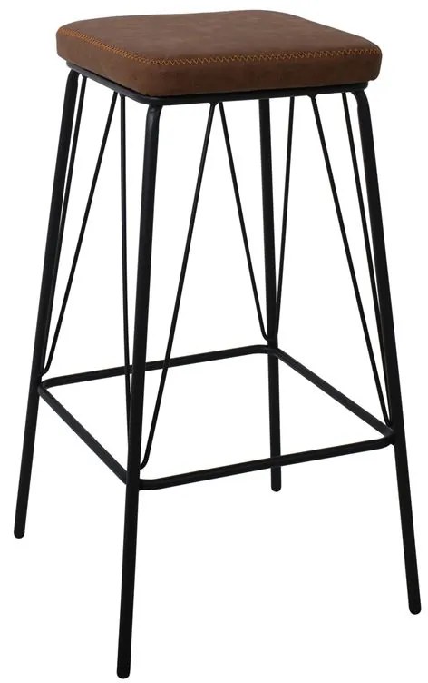 WOODWELL ΕΜ779,2PANTON Σκαμπό BAR, Μέταλλο Βαφή Μαύρο, PU Απόχρωση Vintage Brown 43x43x76cm ΕΜ779,2