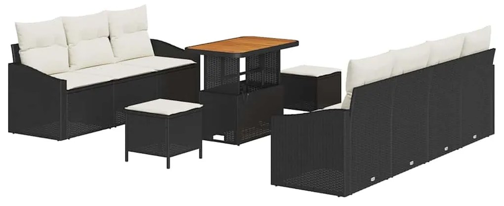 vidaXL Σετ Καναπέ Κήπου με μαξιλάρι με μαξιλάρι 10 pcs Μαύρο και Κρέμα