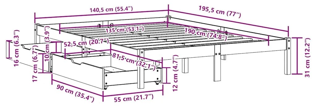 ΣΚΕΛΕΤΟΣ ΚΡΕΒ. ΧΩΡΙΣ ΣΤΡΩΜΑ ΚΑΦΕ ΚΕΡΙΟΥ 135X190 ΕΚ ΜΑΣΙΦ ΠΕΥΚΟ 3301449