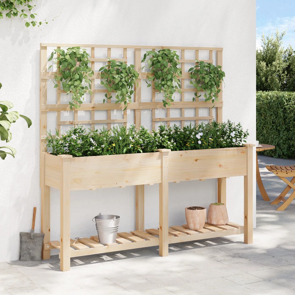 vidaXL Γλάστρα Κήπου Μπεζ 161 x 46 x 152.5 εκ. Στερεό ξύλο έλατου