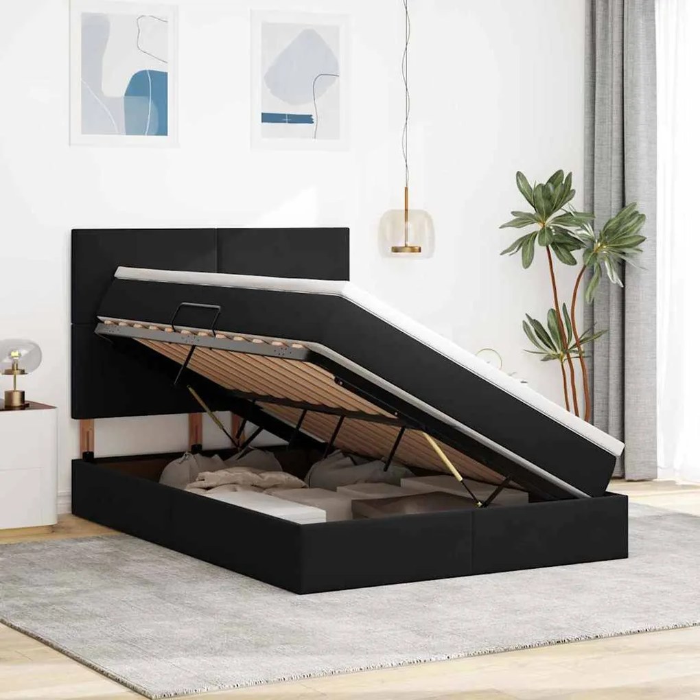 vidaXL Κρεβάτι με αποθηκευτικό χώρο και LED Μαύρο 140 x 200 cm Βελούδο