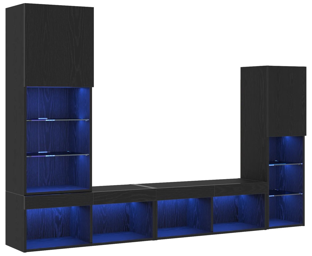 vidaXL LED Ντουλάπα TV Μαύρη Δρυς 30.5x30x102 εκ. Μηχανικά Φτιαγμένη Ξύλινη