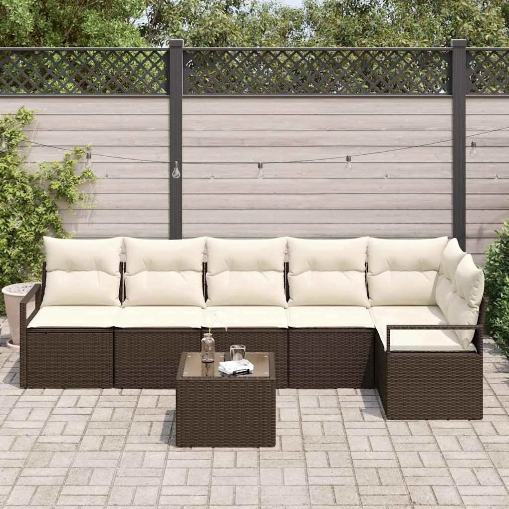 vidaXL Σετ Καναπέ Κήπου 7 pcs Καφέ, Κρέμα Πολυ rattan, βαμμένο ατσάλι