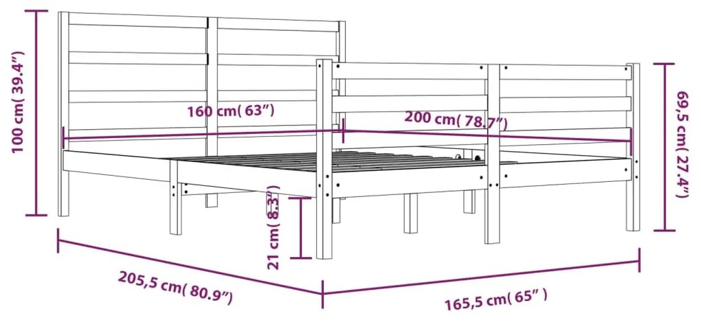 vidaXL Πλαίσιο Κρεβατιού 160 x 200 εκ. από Μασίφ Ξύλο Πεύκου