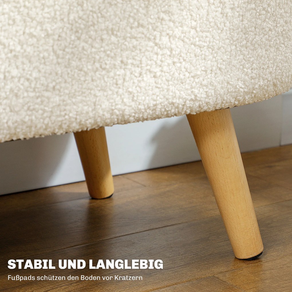 HOMCOM Πάγκος με Αποθηκευτικό Χώρο και Καπάκι, Υποπόδιο για Διάδρομο, Σαλόνι, Υπνοδωμάτιο, Ξύλο, Υφασμάτινο Κάλυμμα, Λευκό