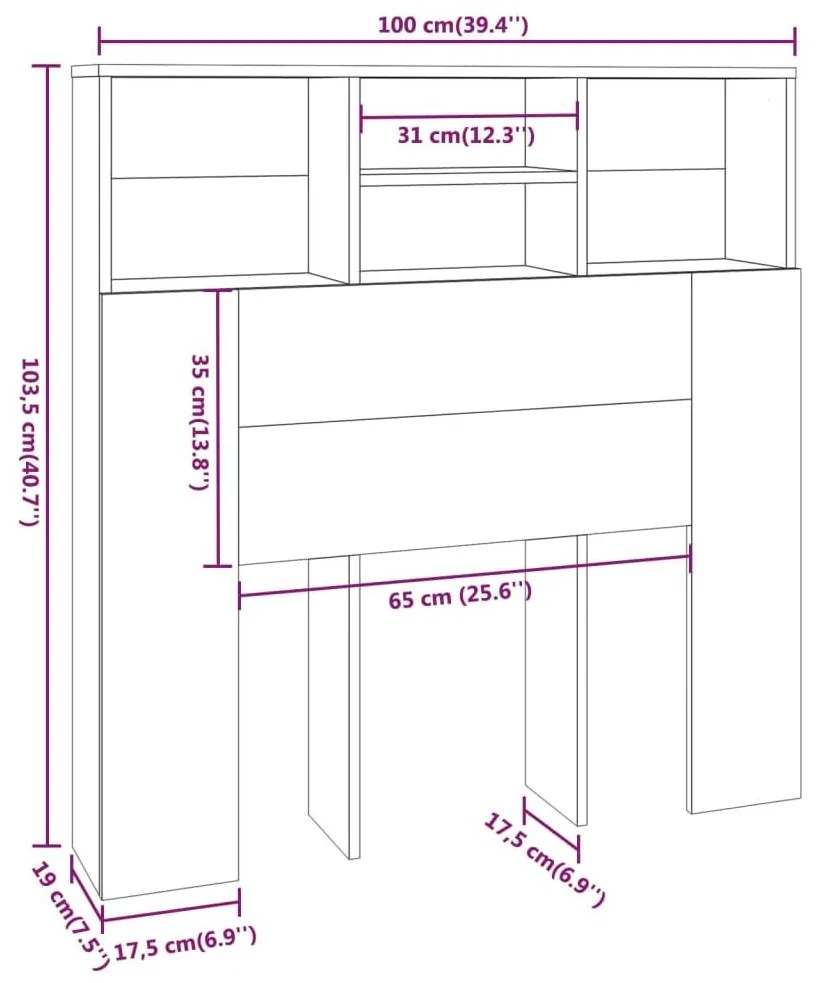 Κεφαλάρι Με Αποθηκευτικό Χώρο Γκρι Sonoma 100x19x103,5 εκ. - Γκρι