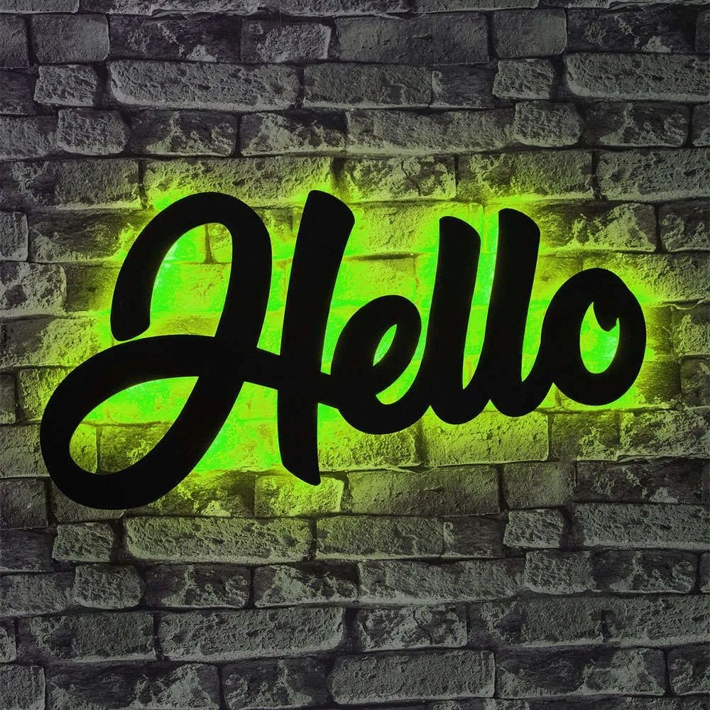 Διακοσμητικό Τοίχου Με Φως Led Hello 692FRW1154 40x69cm Green-Black Wallity Mdf
