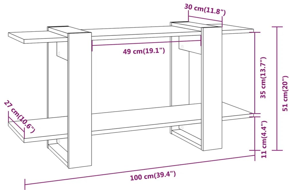 vidaXL Βιβλιοθήκη Ραφιέρα Γκρι Σκυρ. 100x30x51 εκ. Επεξεργασμένο Ξύλο