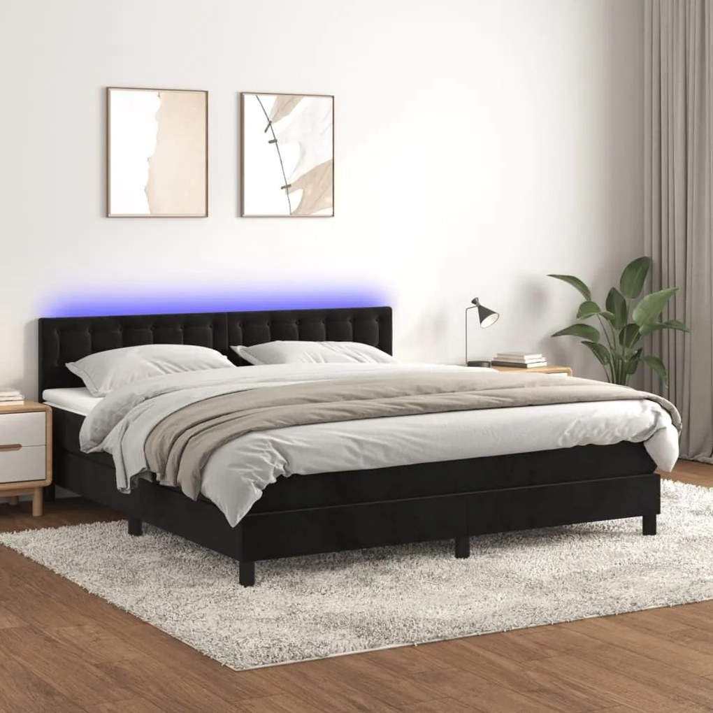 ΚΡΕΒΑΤΙ BOXSPRING ΜΕ ΣΤΡΩΜΑ &amp; LED ΜΑΥΡΟ 160X200 ΕΚ. ΒΕΛΟΥΔΙΝΟ 3134653