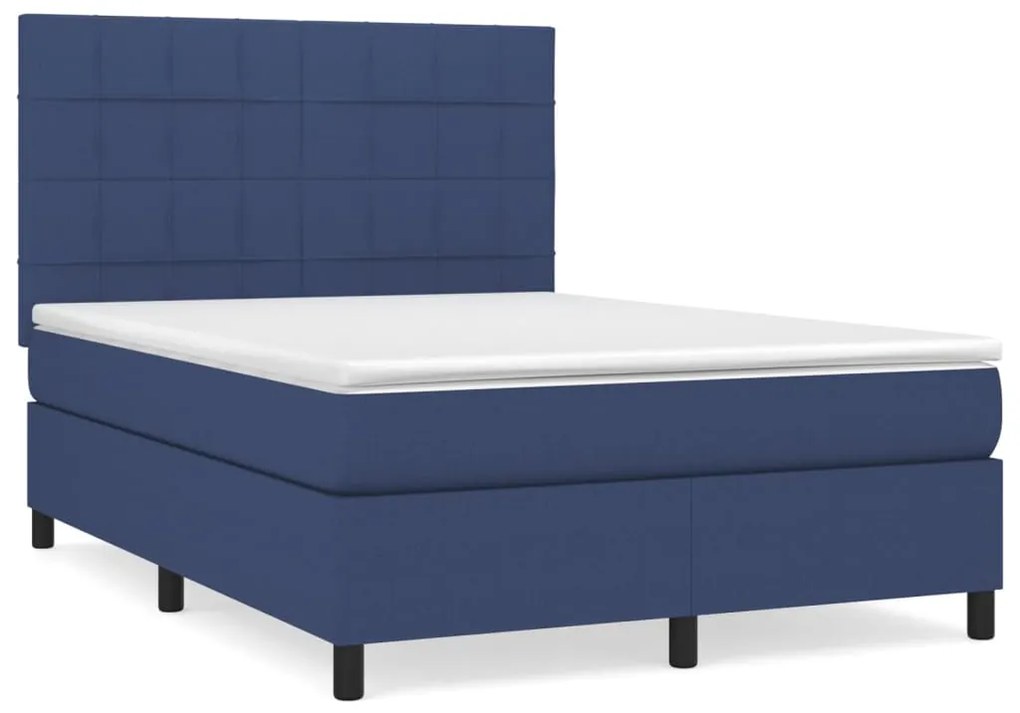 vidaXL Κρεβάτι Boxspring με Στρώμα Μπλε 140x190 εκ. Υφασμάτινο