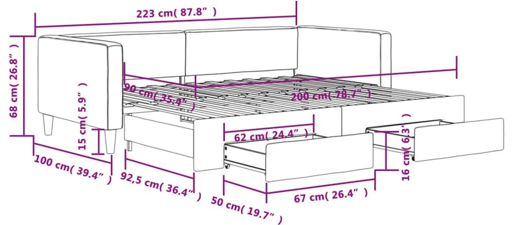 Καναπές Κρεβάτι Συρόμενος Κρεμ 90x200 εκ. Ύφασμα &amp; Συρτάρια - Κρεμ