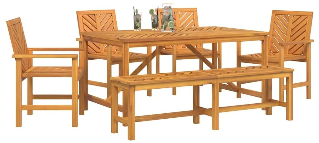 vidaXL Σέτ φαγητού για κήπο 6 pcs Καφέ Στερεό Ξύλο Ακακίας