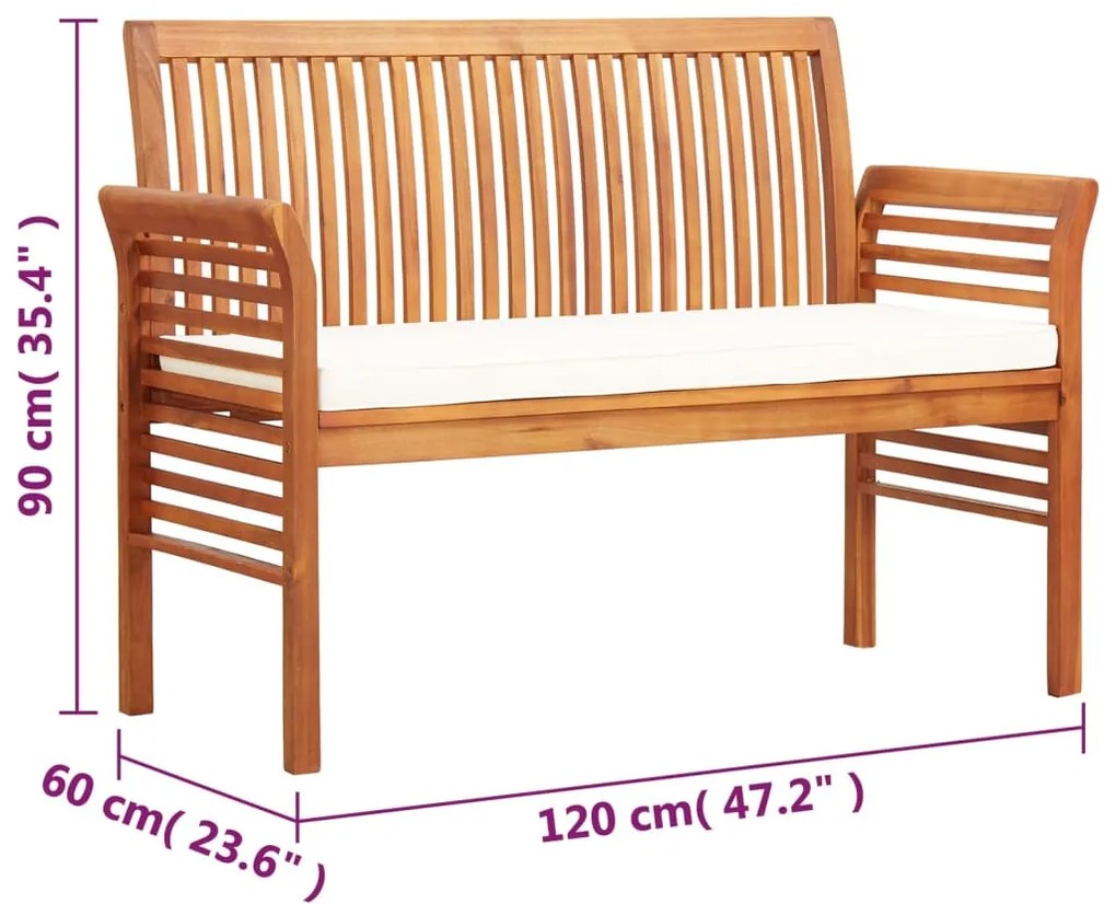 vidaXL Παγκάκι Κήπου Διθέσιο 120 εκ. Μασίφ Ξύλο Ακακίας με Μαξιλάρι