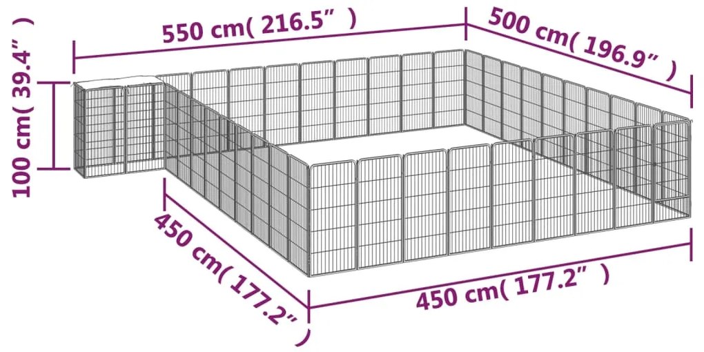 vidaXL Κλουβί Σκύλου 42 Πάνελ Μαύρο 50x100 εκ. Ατσάλι με Βαφή Πούδρας
