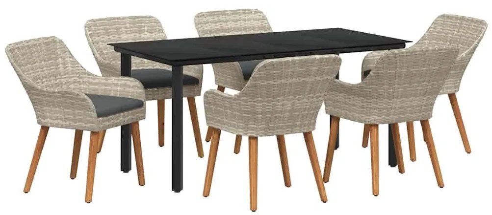 vidaXL Σετ τραπεζαρίας 7 pcs Ανοιχτό γκρι Πολυ ράταν