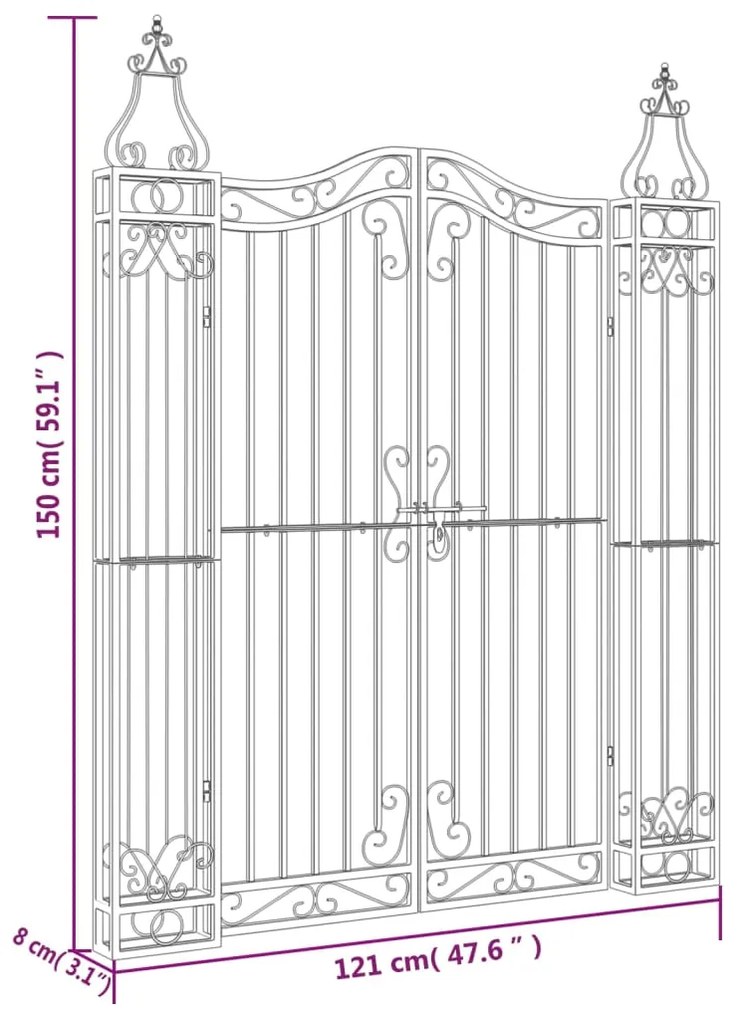 vidaXL Πύλη Κήπου Μαύρη 121 x 8 x 150 εκ. από Σφυρήλατο Σίδερο