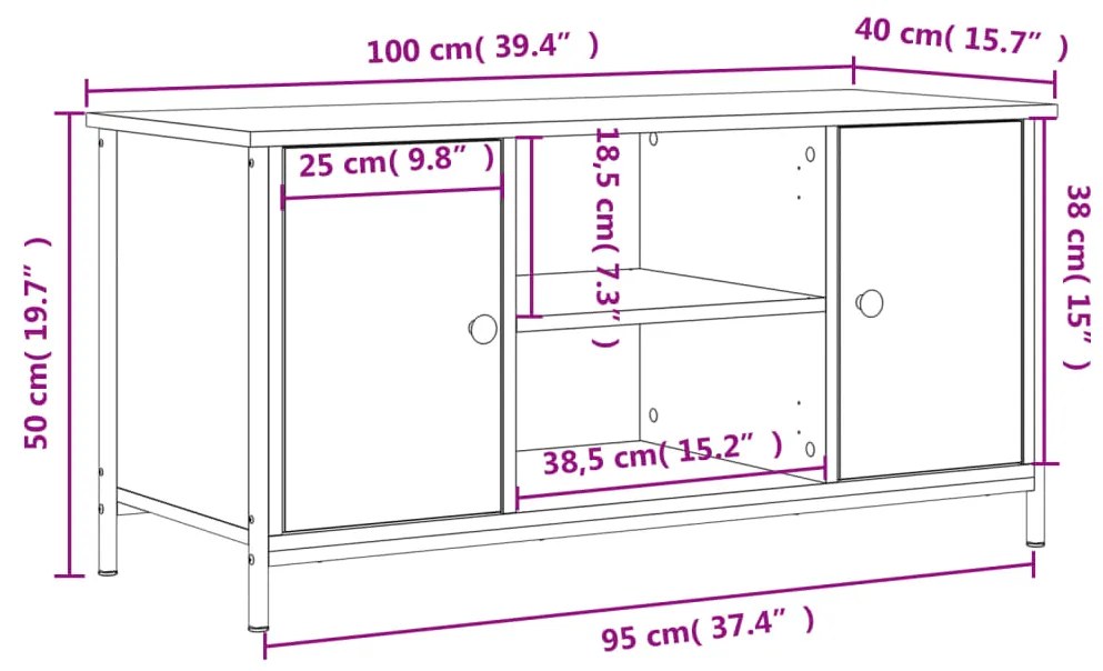 Έπιπλο Τηλεόρασης Καφέ Δρυς 100x40x50 εκ. Επεξεργασμένο Ξύλο - Καφέ