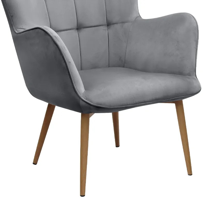 Πολυθρόνα - Μπερζέρα με υποπόδιο Lily Megapap γκρι βελούδο - μεταλλικό πόδι χρώμα φυσικό 70x62x98εκ.