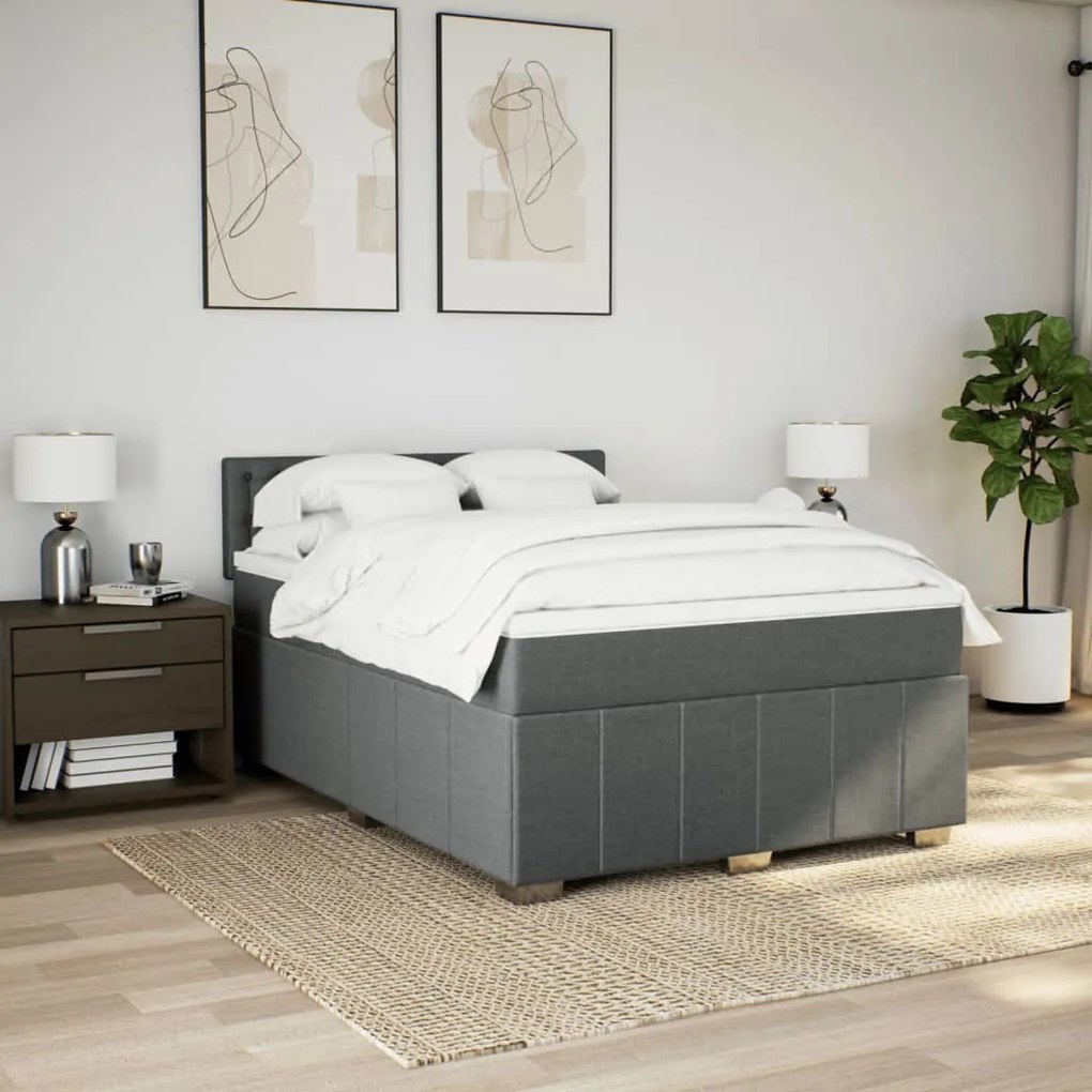 vidaXL Κρεβάτι Boxspring με Στρώμα Σκούρο Γκρι 140x200 εκ Υφασμάτινο